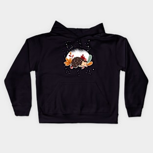 hedgehog pile of leaves Kids Hoodie